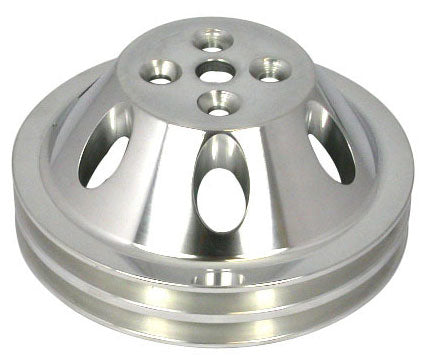 Polished Aluminium Water Pump Upper Pulley, Double Groove , 6.60" Dia, 1.75" Bolt Circle  Fits 1955-68 S/B Chev 283-350 with Short Water Pump