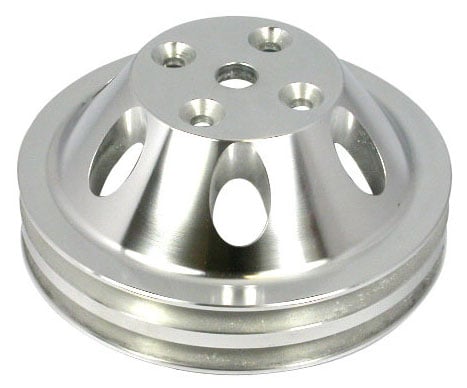 Polished Aluminium Water Pump Upper Pulley, Double Groove , 6.60" Dia, 2.30" Bolt Circle  Fits 1965-85 S/B Chev 283-350 with Long Water Pump