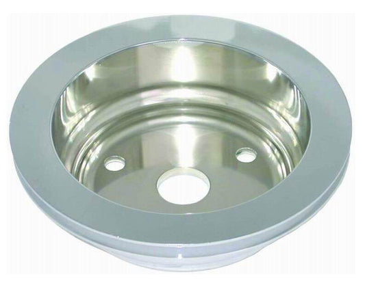 Polished Aluminium Crankshaft Pulley, Single Groove, 6.60" Dia, 2.30" Bolt Circle  Fits 1955-68 S/B Chev 283-350 with Long Water Pump