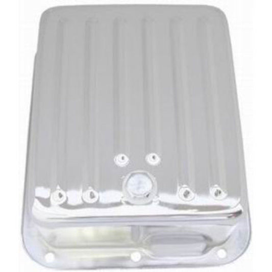 Chrome Steel Transmission Pan, Finned Style (3-1/2" Deeper than Stock)
Fits Ford C-4 Transmission, Drain Plug Included