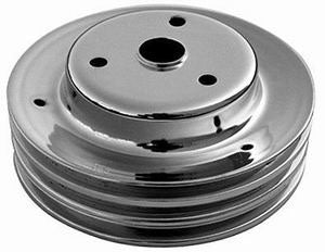 Chrome Steel Crankshaft Pulley, Triple Groove 7.80" Dia, 2.30" Bolt Circle
Fits 1969-85 S/B Chev 283-350 with Long Water Pump