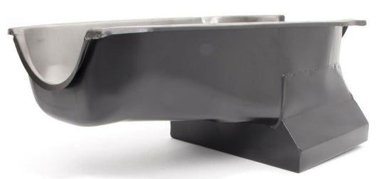 Black Steel Drag Race Oil Pan, 8-1/4" Deep with 1 Trap Door (Drivers side dipstick)
Fits 1955-79 S/B Chev 283-350