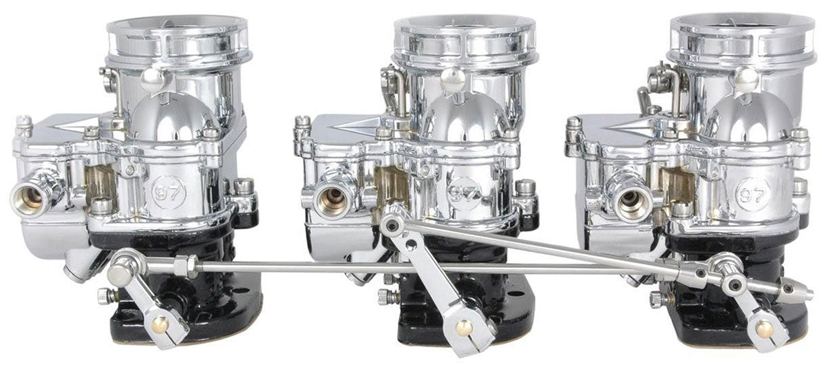 Progressive Carburettor Linkage Kit - Chrome
Suit 3 X 2 Chev With Edelbrock Tripower Stromberg Carburettors