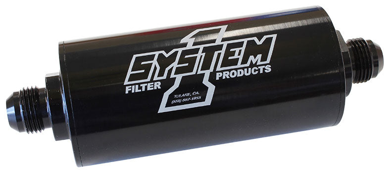 Medium Billet In-Line Fuel Filter Black Anodized
2" O.D x 6" Long -8AN Ends. 30 Micron