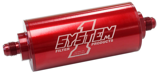 Medium Billet In-Line Fuel Filter Red Anodized  2" O.D x 6" Long -10AN Ends. 30 Micron