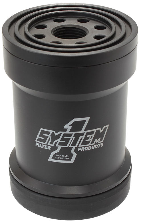 Spin On Oil Filter 5-3/4" Long Black Anodized with Universal Threads
3-3/4" Diameter With 45 Micron S/S Filter