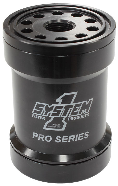 Spin On Oil Filter 5-3/4" Long Black Anodized with Universal Threads
3-3/4" Diameter With 75 Micron S/S Filter