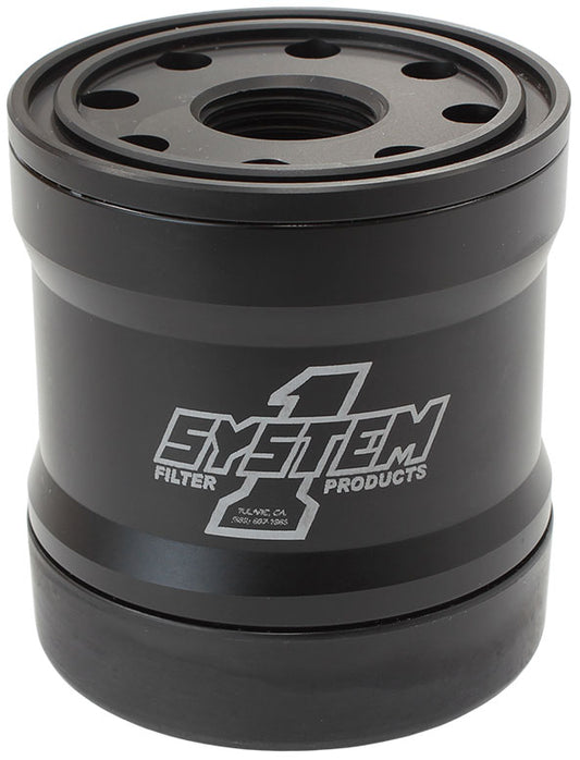 Spin On Oil Filter 3" Long Black Anodized with Universal Threads
3-3/4" Diameter With 35 Micron S/S Filter