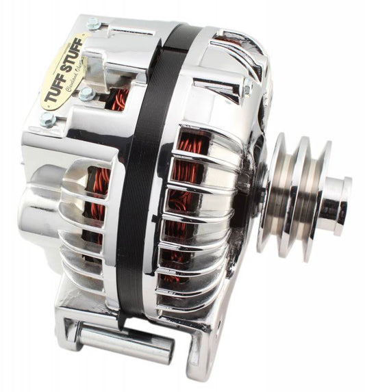 Chrome Chrysler Alternator
100 AMP, 1 Wire, Internal Regulator, Dual V Groove Pulley