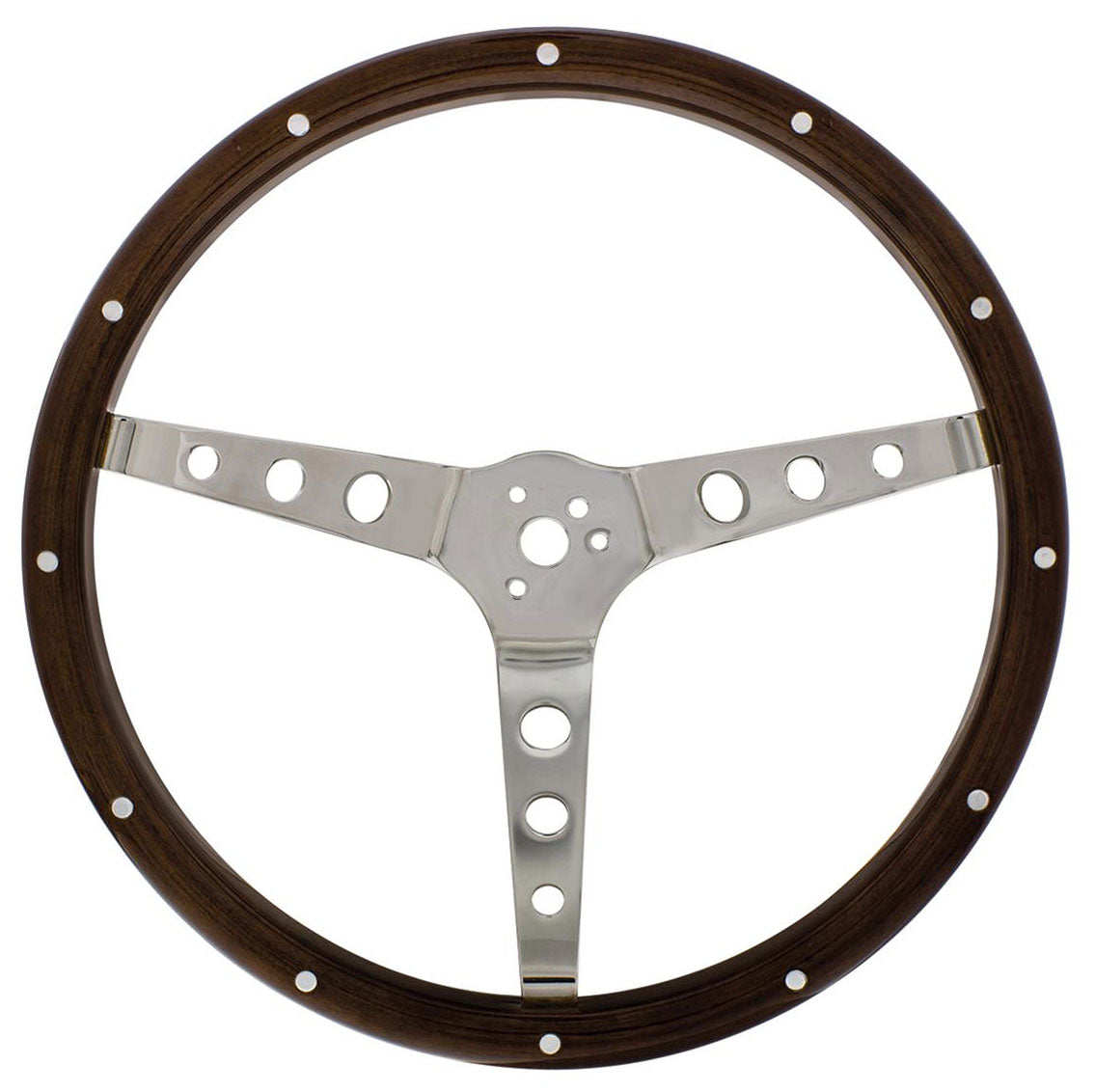 15" Woodgrain Steering Wheel 3-Bolt 4" Dish, 304 Stainless