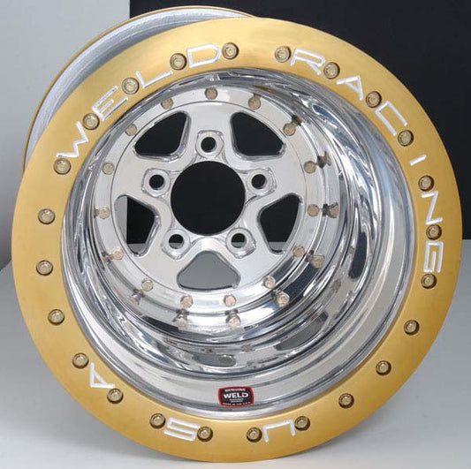 AlumaStar 2.0 16 x 15" Double Bead-Loc Wheel- Polished Finish with Gold Bead-Loc
5 x 4.75" Bolt Circle with 4" Backspace