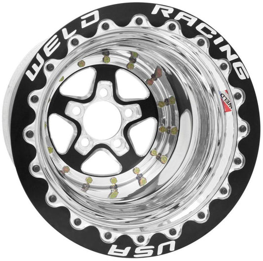 Aluma-Star 15 x 9" Wheel, Black Center, Single Beadlock for M/T
5 x 4.5" Bolt Circle with 5" Backspace