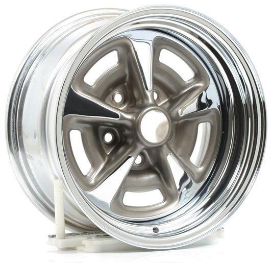 Chrome Pontiac Rallye II Rim 15 x 8"
4-3/4" Bolt Circle With 4-1/2" Back Space