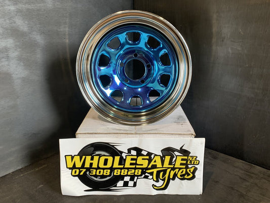 WHEEL STEEL 15" X 7" FORD 5 STUD X 114.3 BLUE CHROME