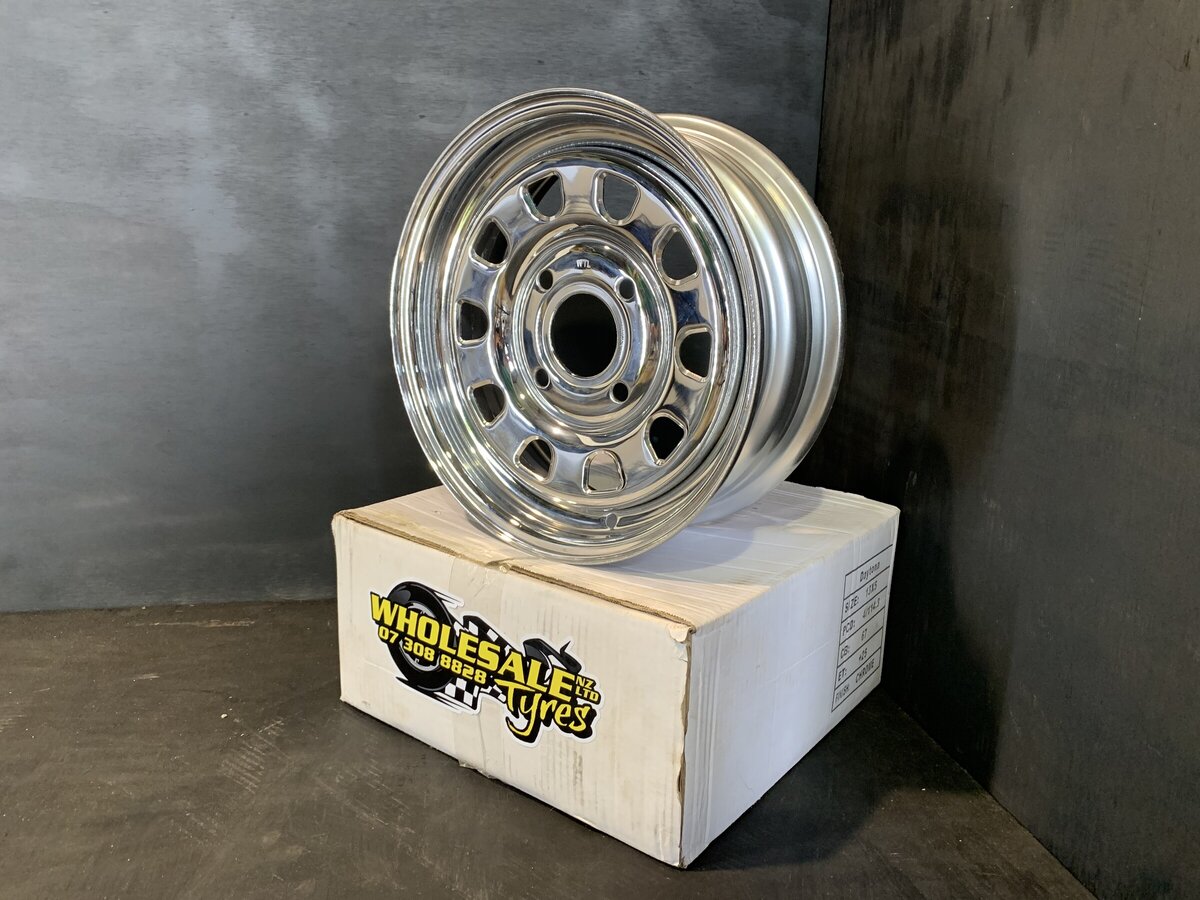 WHEEL STEEL 13" X 5" MINISTOCK 4 STUD X 114.3 CHROME +25 OFFSET